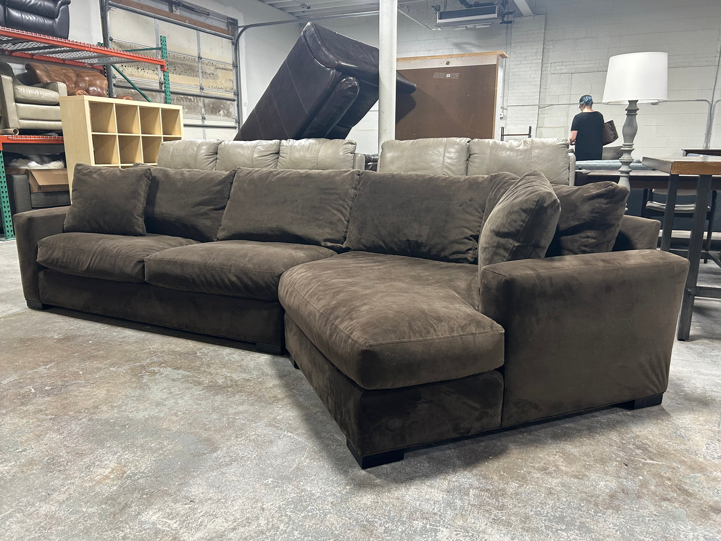 Room & Board Dark Brown Velvet Cuddler Sectional