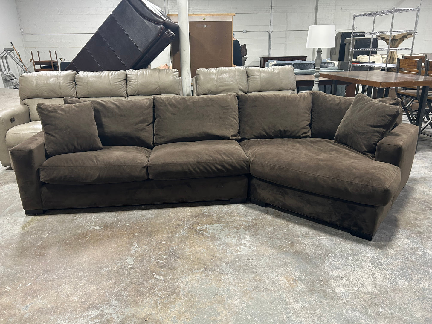 Room & Board Dark Brown Velvet Cuddler Sectional