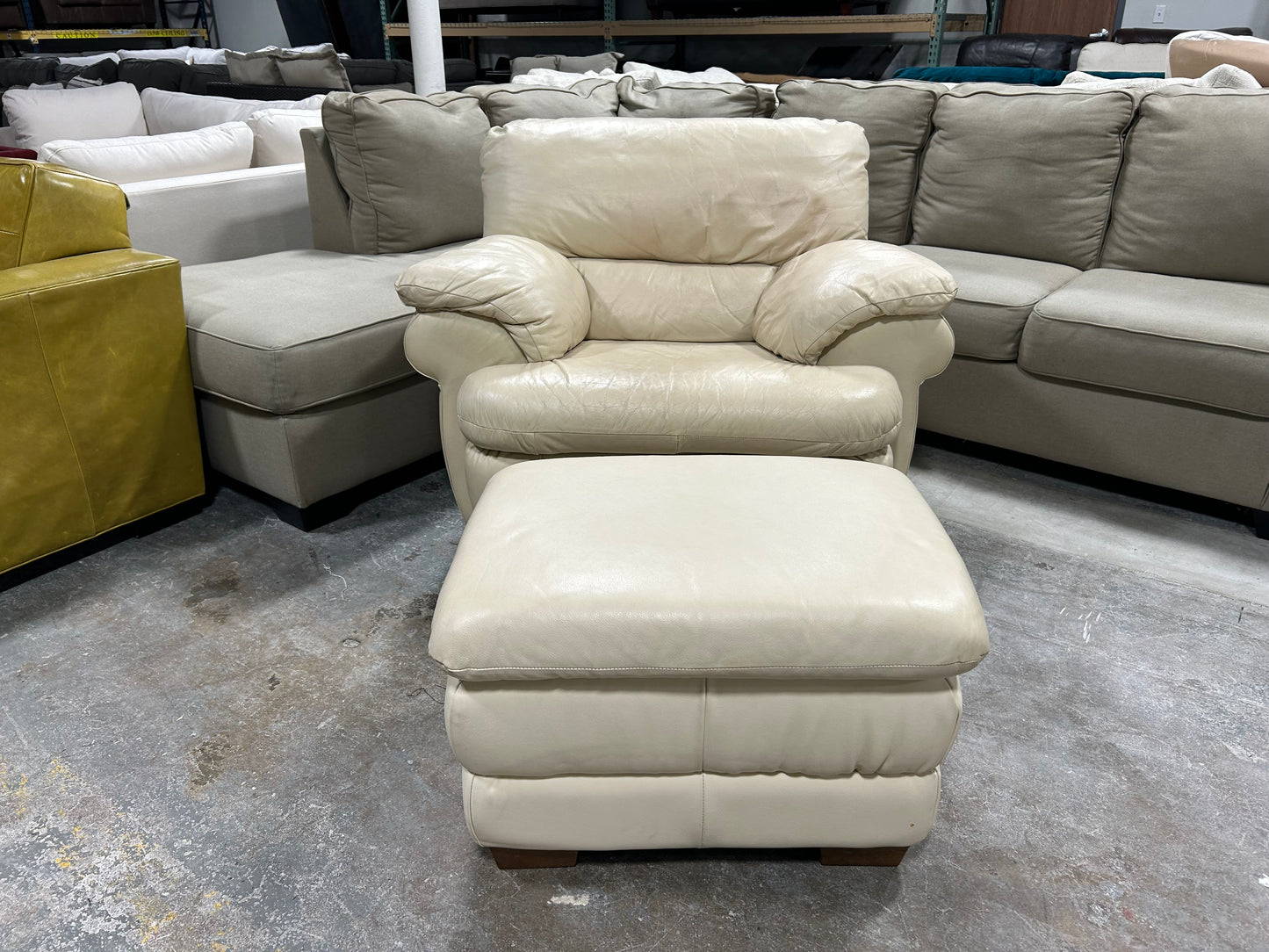 White Leather Accent Chair With Ottoman