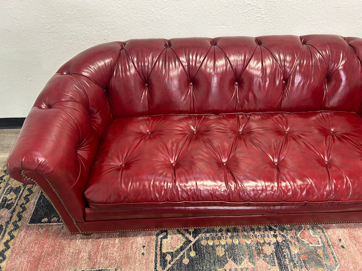 CUSTOM-MADE Vintage 1989 Red Leather MCM Chesterfield Sofa