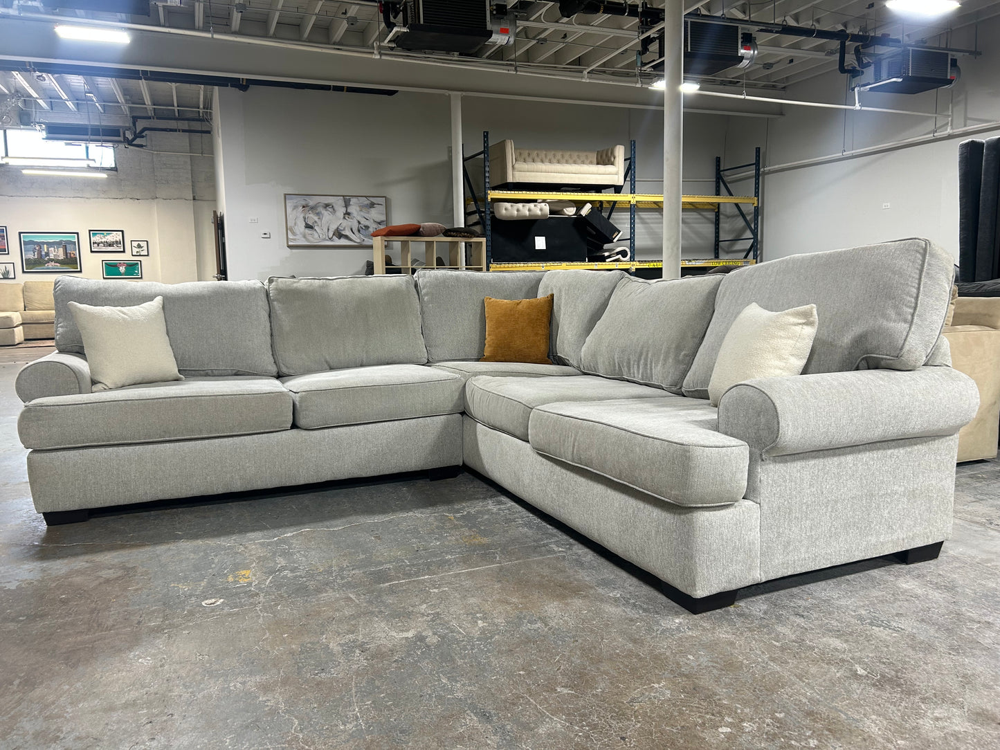 Contemporary Light Gray L-Shaped Sectional