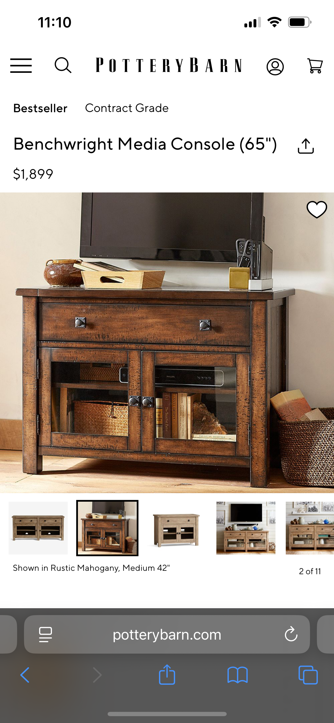 Pottery Barn Benchwright 65” Wood Media Console
