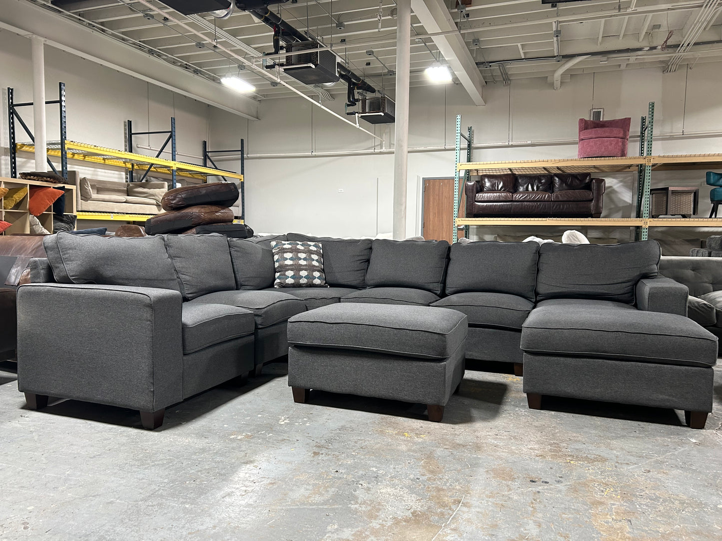 7-Pc Modular Dark Gray Sectional w/Ottoman