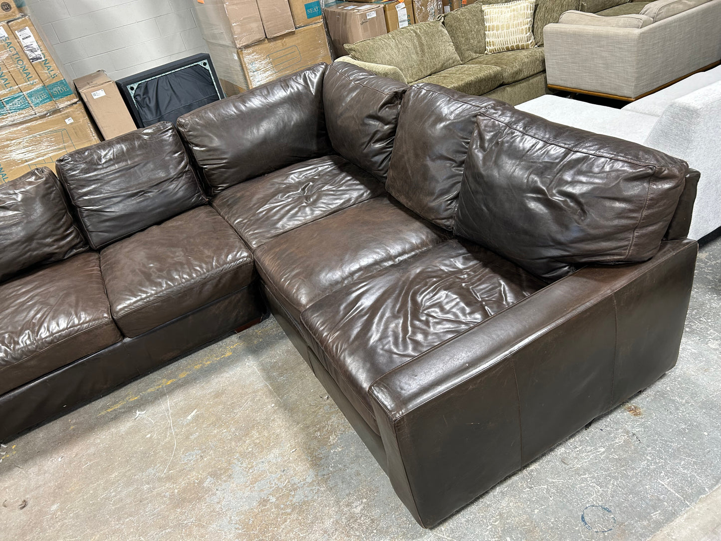 Bernhardt Brown Leather L-Shaped Sectional