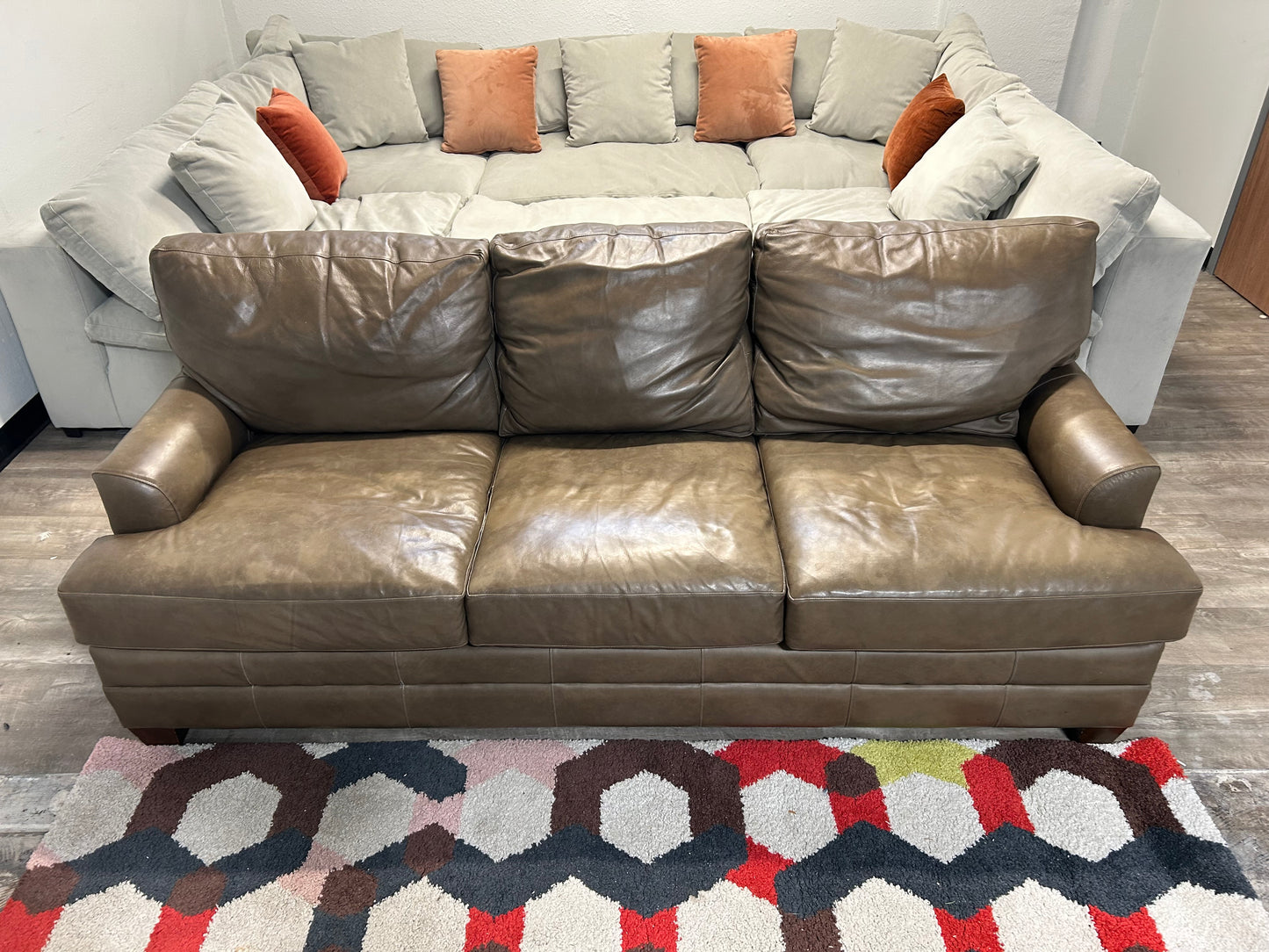 Bassett Taupe Top-Grain Leather Sofa