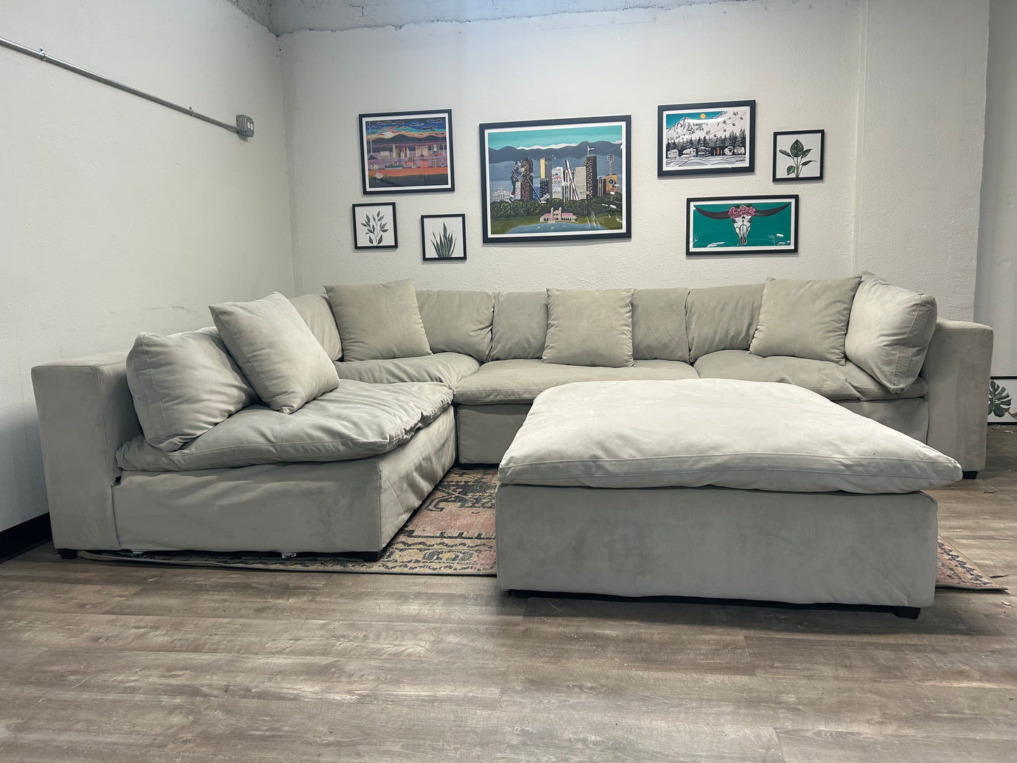5-Pc Modular Sky Grey Velvet Cloud Sectional