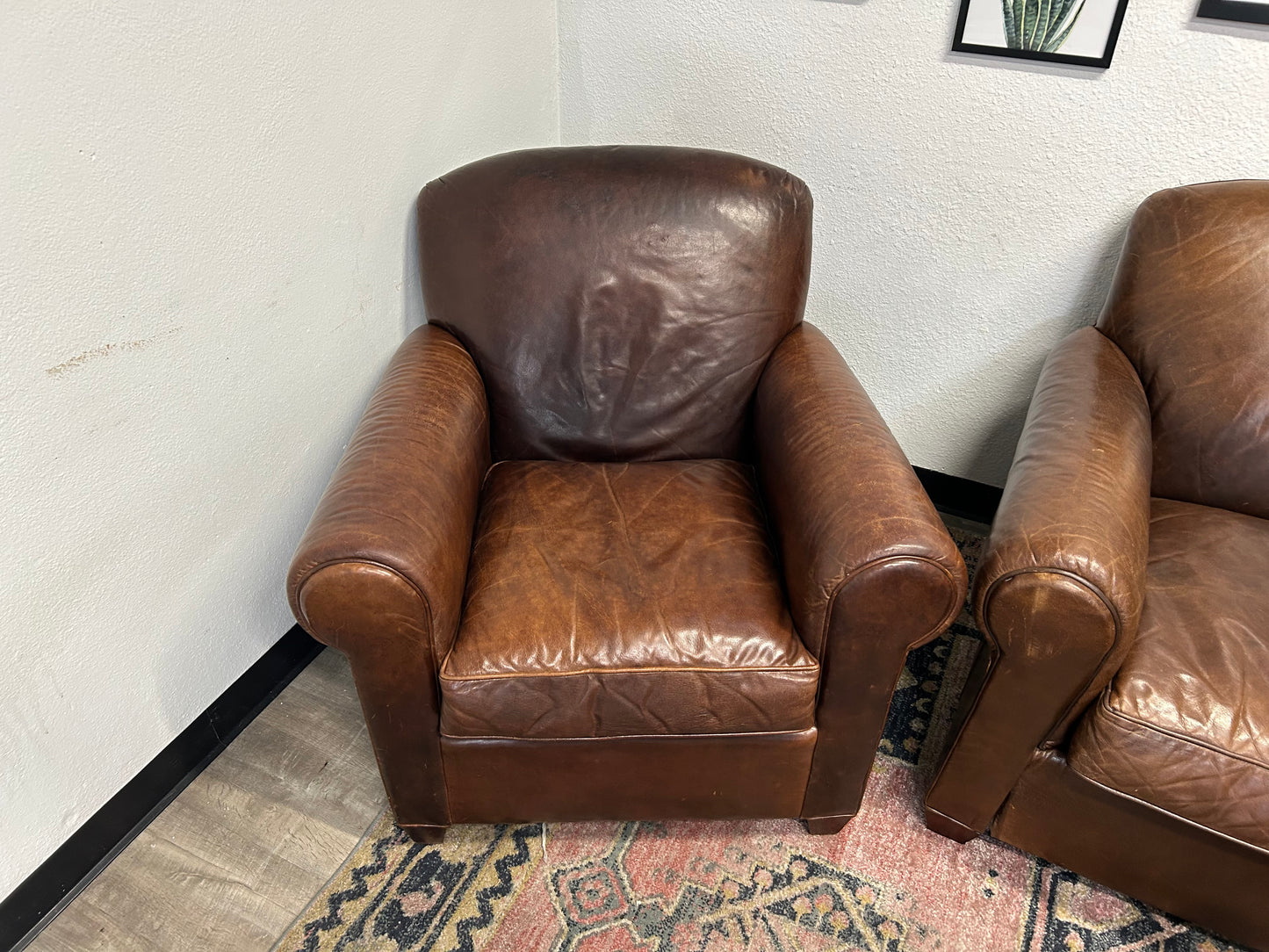 3-Pc Crate & Barrel Brown Leather Sofa And Chair Set