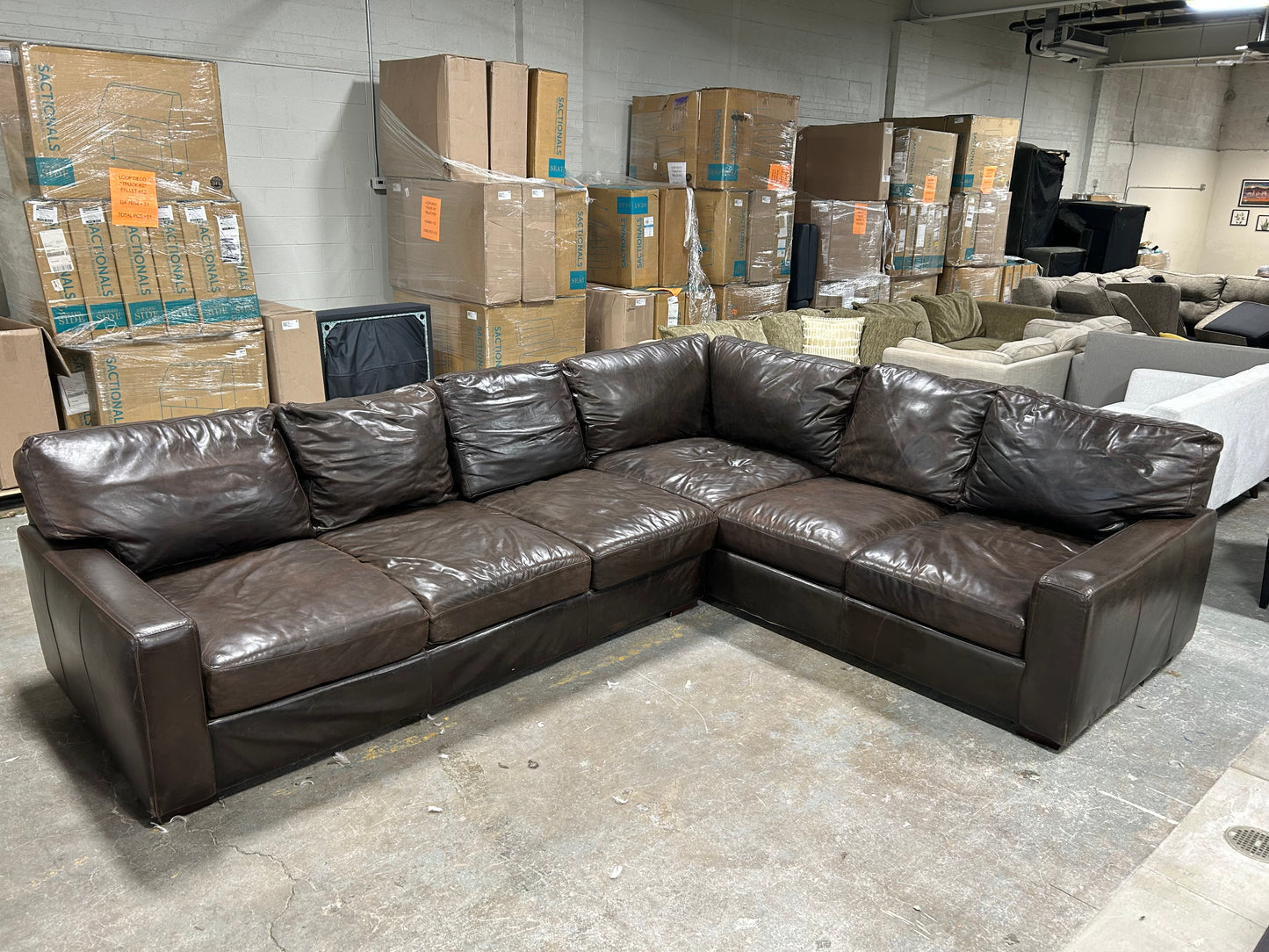 Bernhardt Brown Leather L-Shaped Sectional