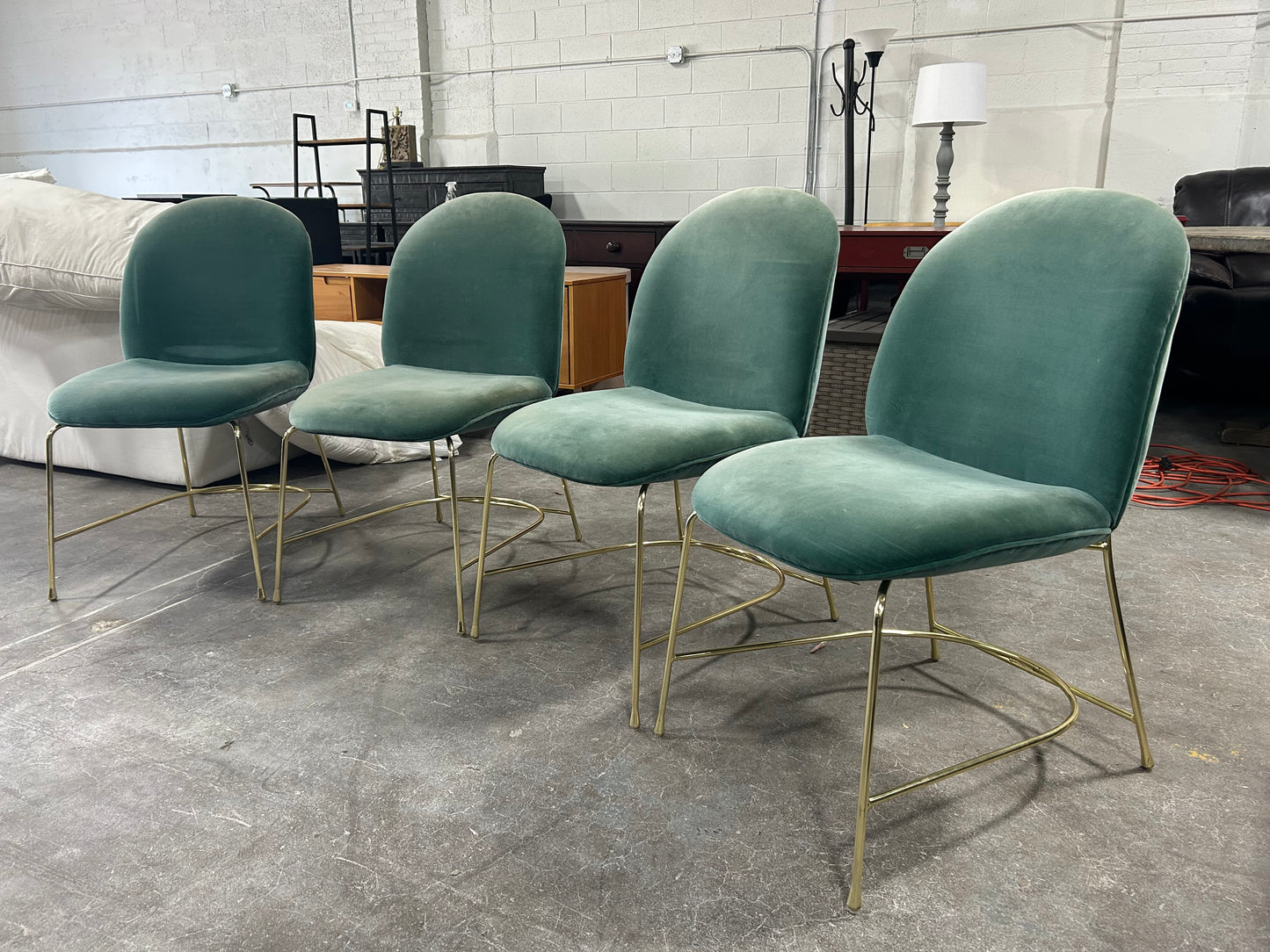 Anthropologie 4-Pc Emerald Green MCM Dining Chair Set