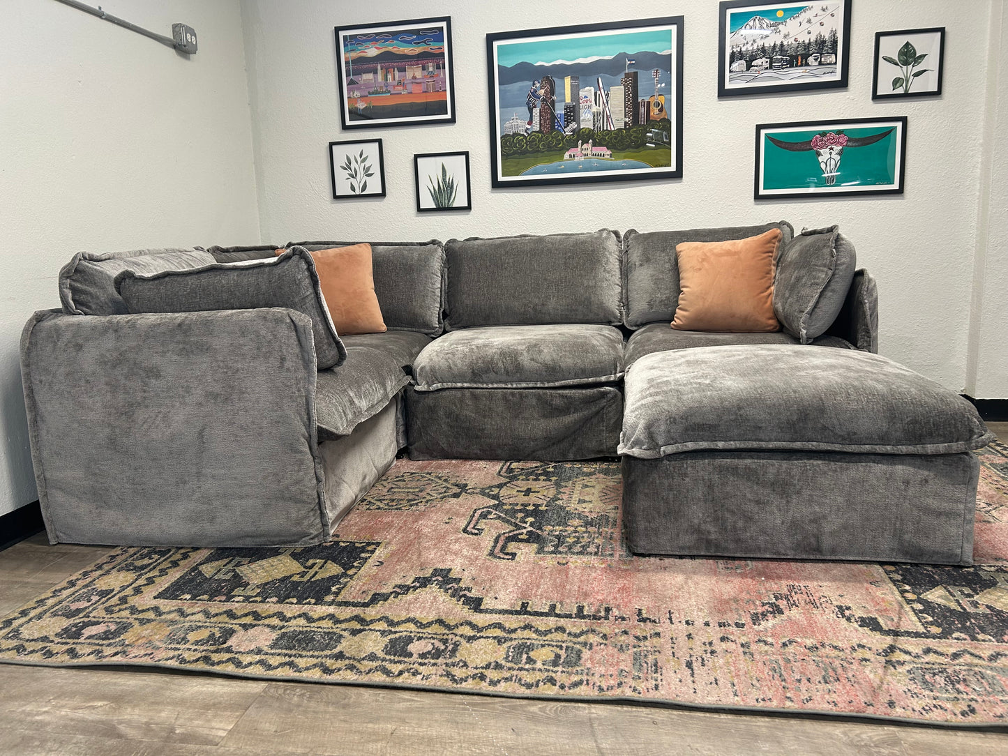 Anabei Modular Gray Velvet Cloud Sectional