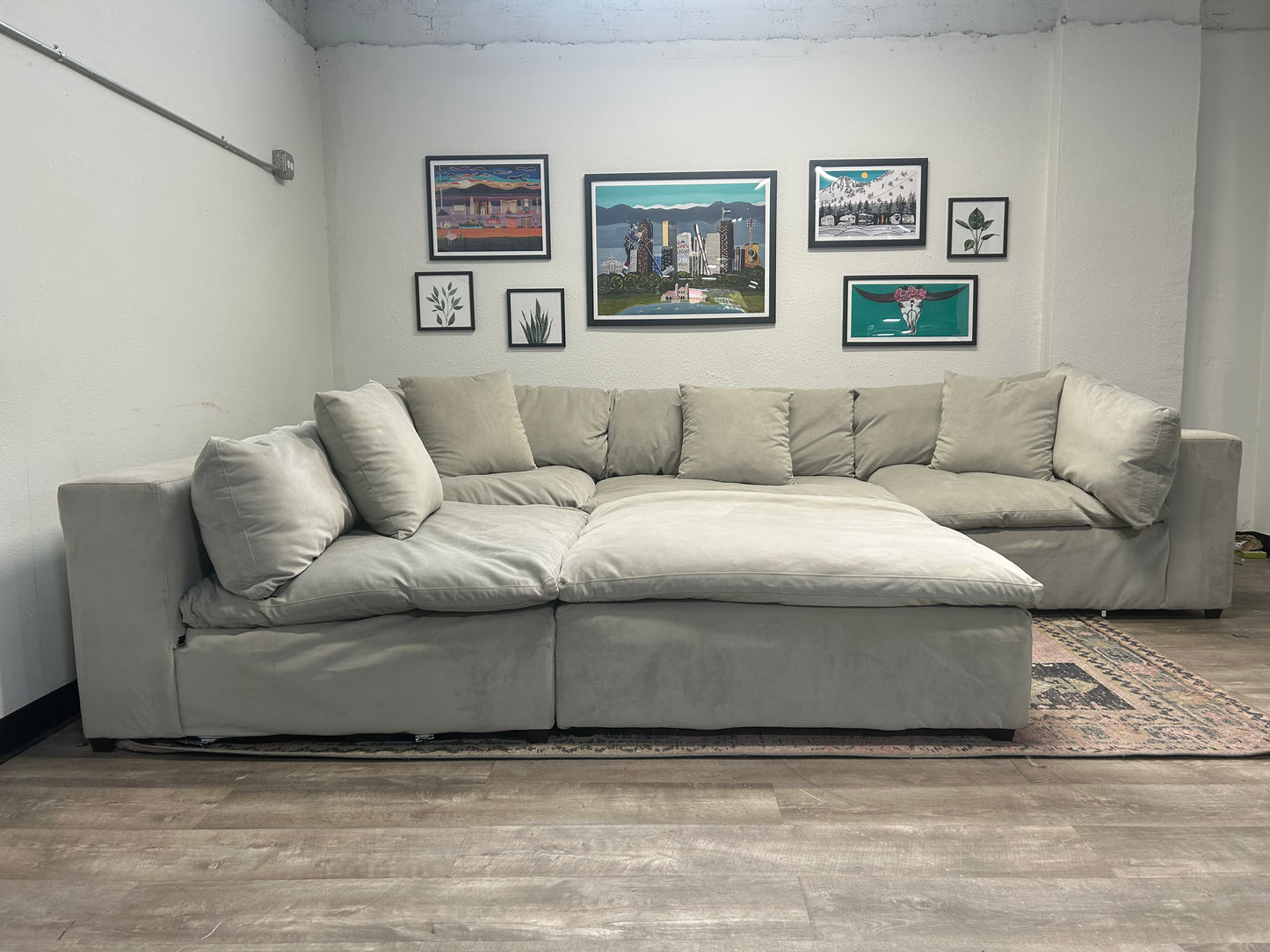 5-Pc Modular Sky Grey Velvet Cloud Sectional