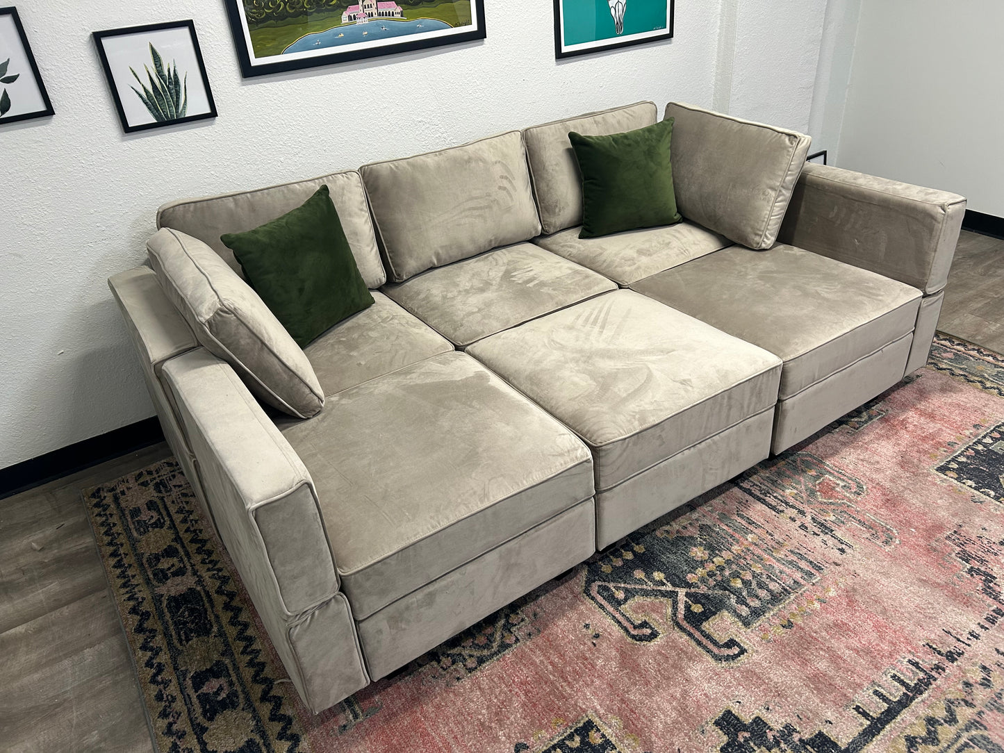 Belffin Modular Grey Velvet Storage Pit Sectional