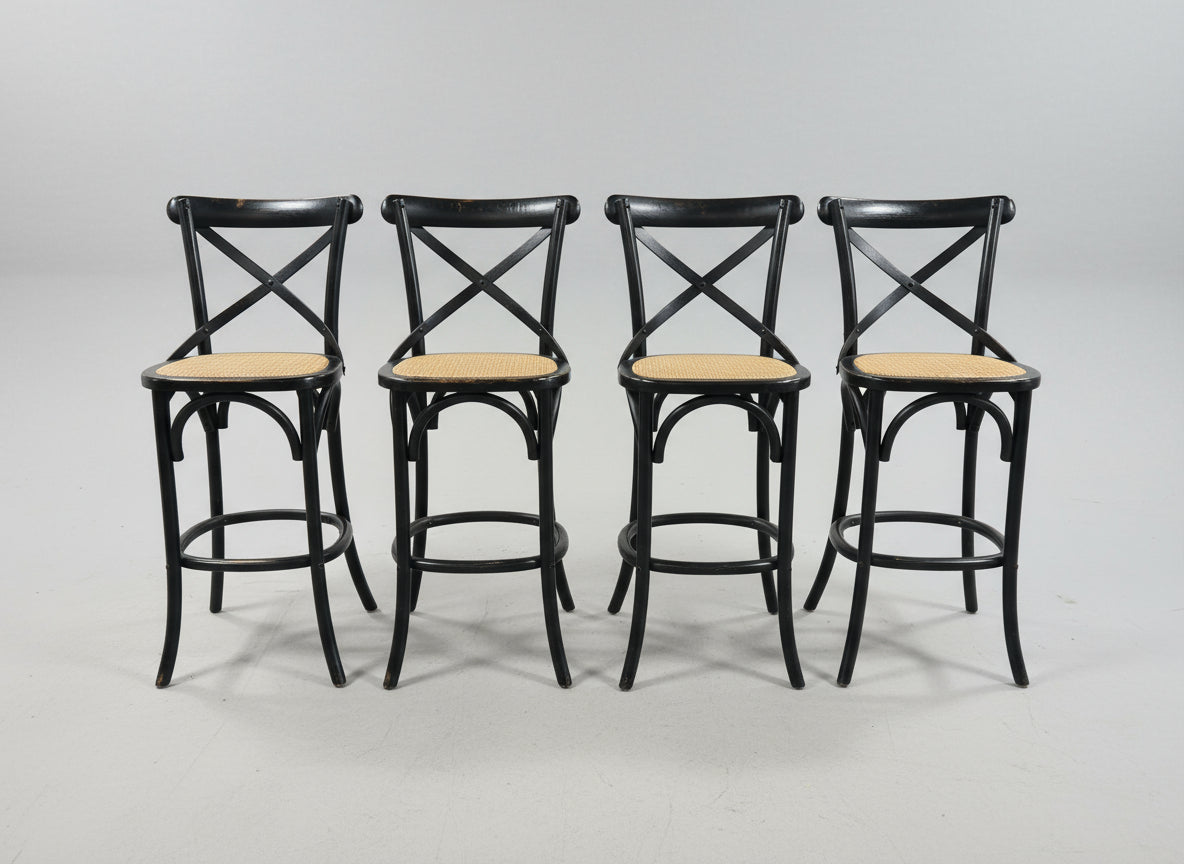 Arhaus 4-Pc Wicker & Wood Cadence Bar Stool Set