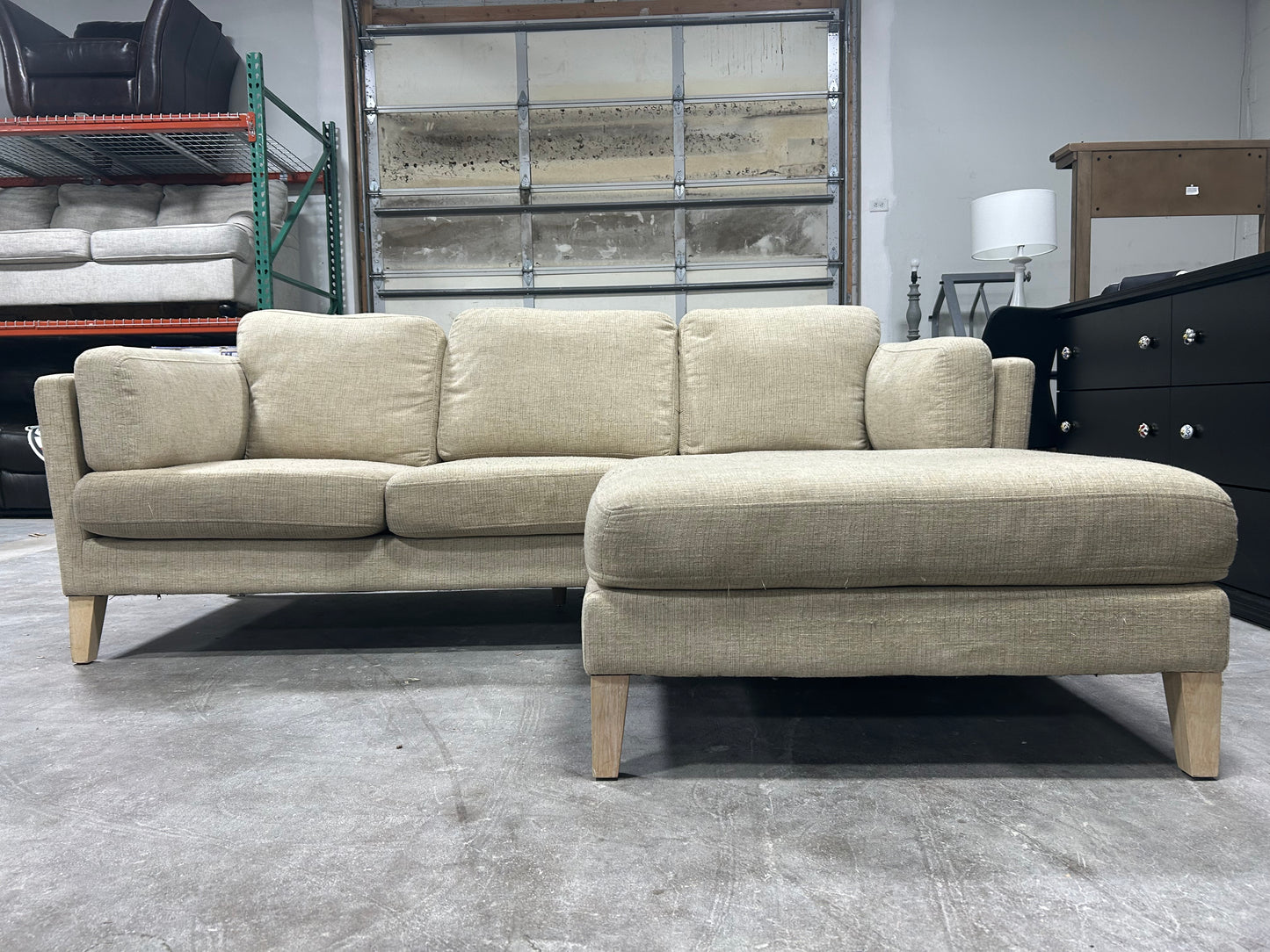 Beige World Market MCM Reversible Chaise Sectional