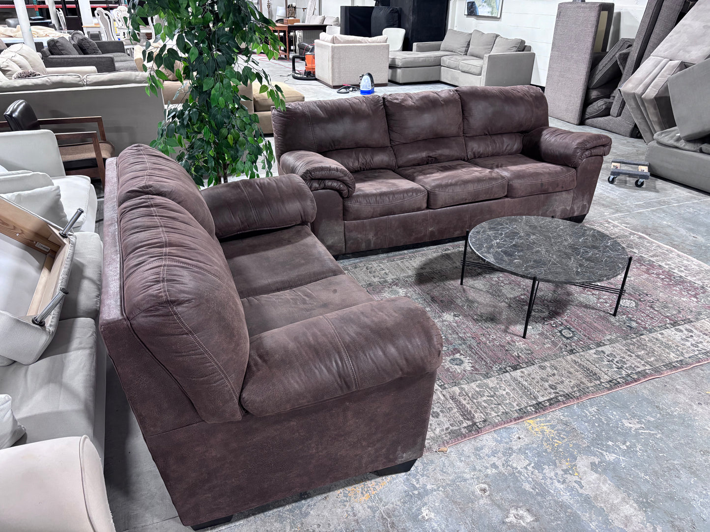 Brown Microsuede Sofa & Loveseat Set