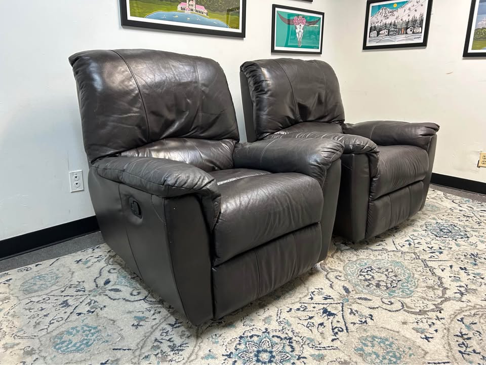 2-Pc Dark Brown Leather Recliner Chair Set