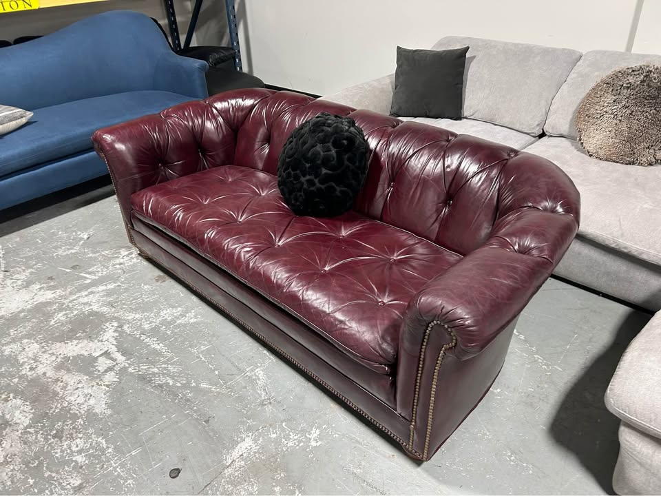 1989 Aubergine Leather MCM Chesterfield Sofa