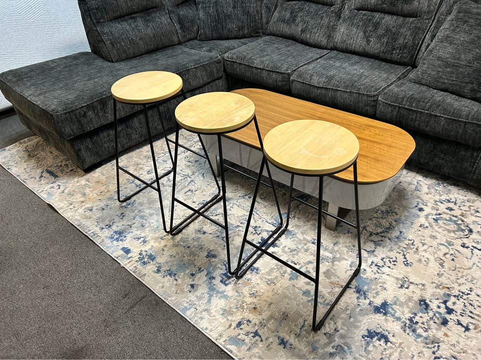 3-Piece Contemporary Metal And Wood Barstool Set