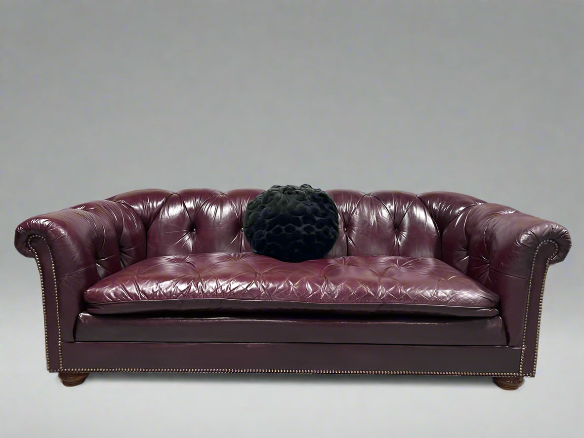 1989 Aubergine Leather MCM Chesterfield Sofa