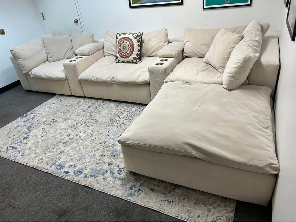 Modular Off-White Cloud Sectional With Cupholders And Charging Ports
