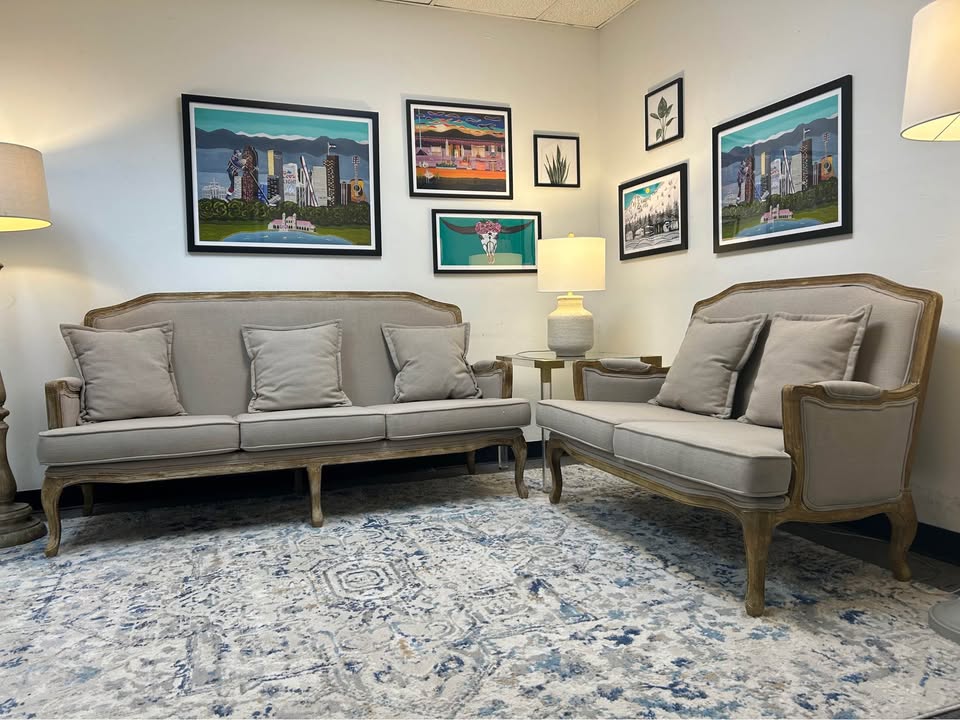 2-Piece Baxton Studio Gray Constanza Classic French Sofa And Loveseat Set