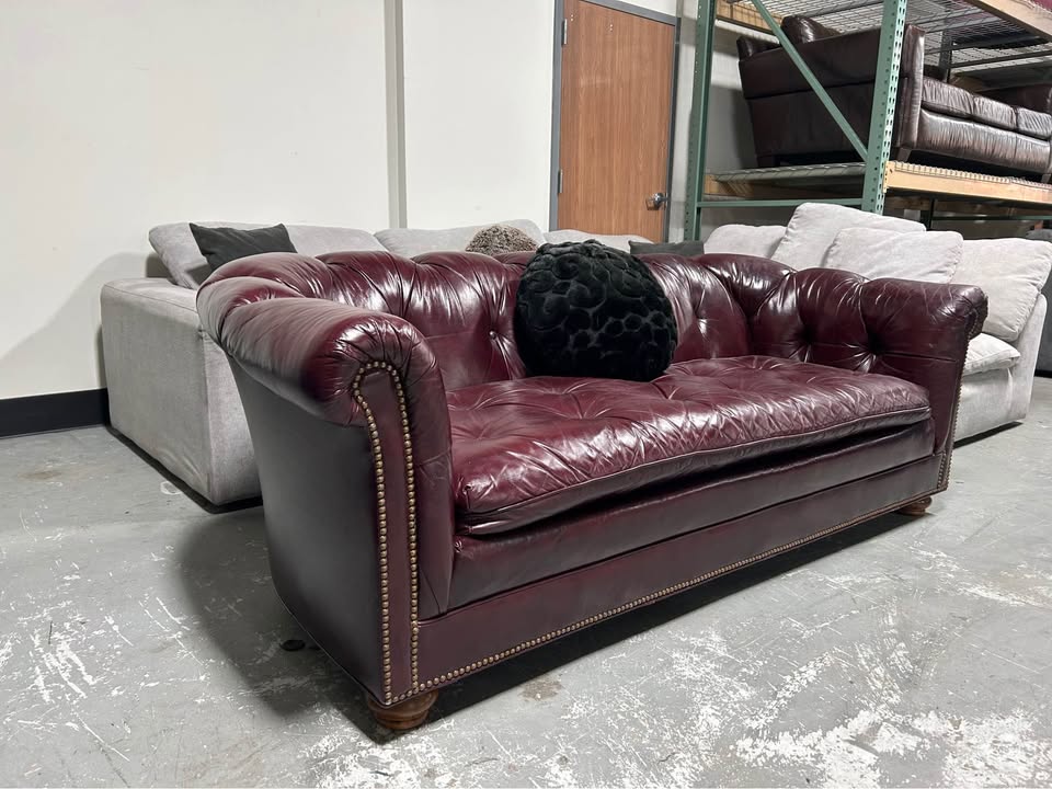 1989 Aubergine Leather MCM Chesterfield Sofa