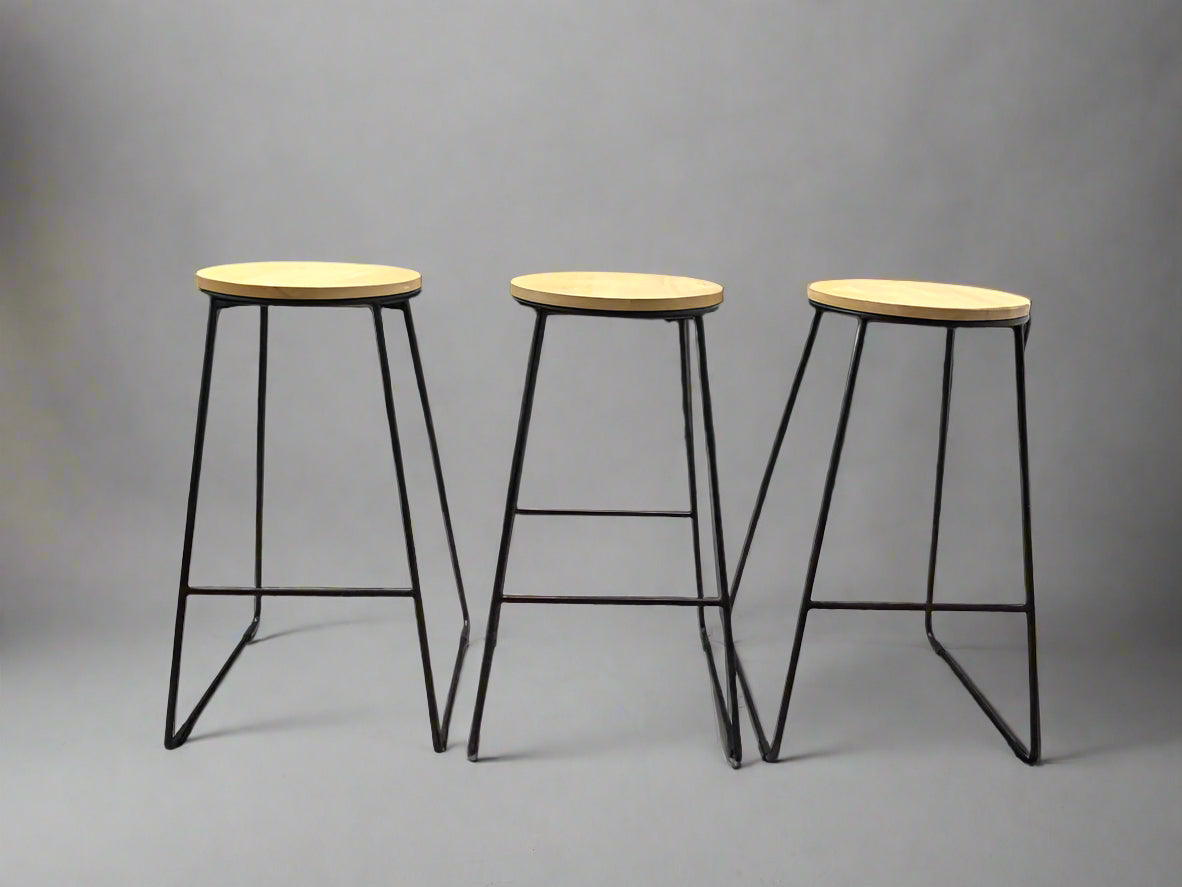 3-Piece Contemporary Metal And Wood Barstool Set