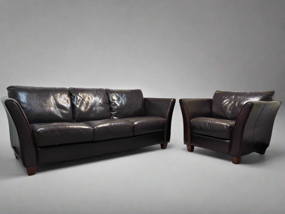 Contemporary Cognac Leather Sofa And Chair Set