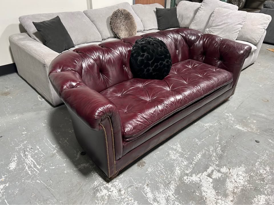 1989 Aubergine Leather MCM Chesterfield Sofa