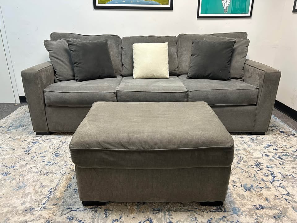 Jonathan Louis Gray Modern Sofa With Ottoman