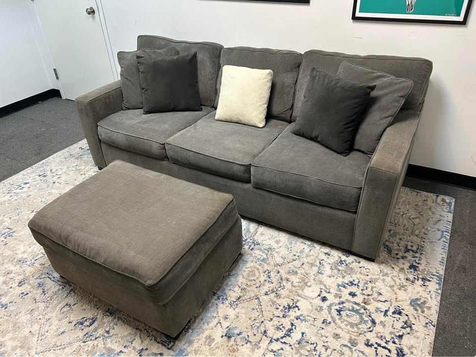 Jonathan Louis Gray Modern Sofa With Ottoman