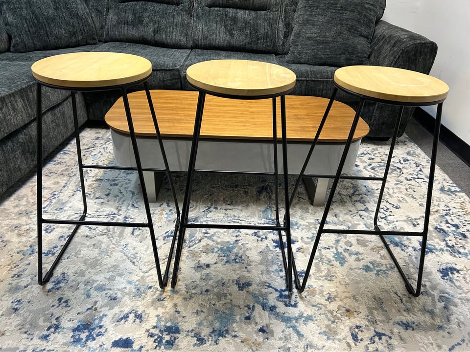 3-Piece Contemporary Metal And Wood Barstool Set
