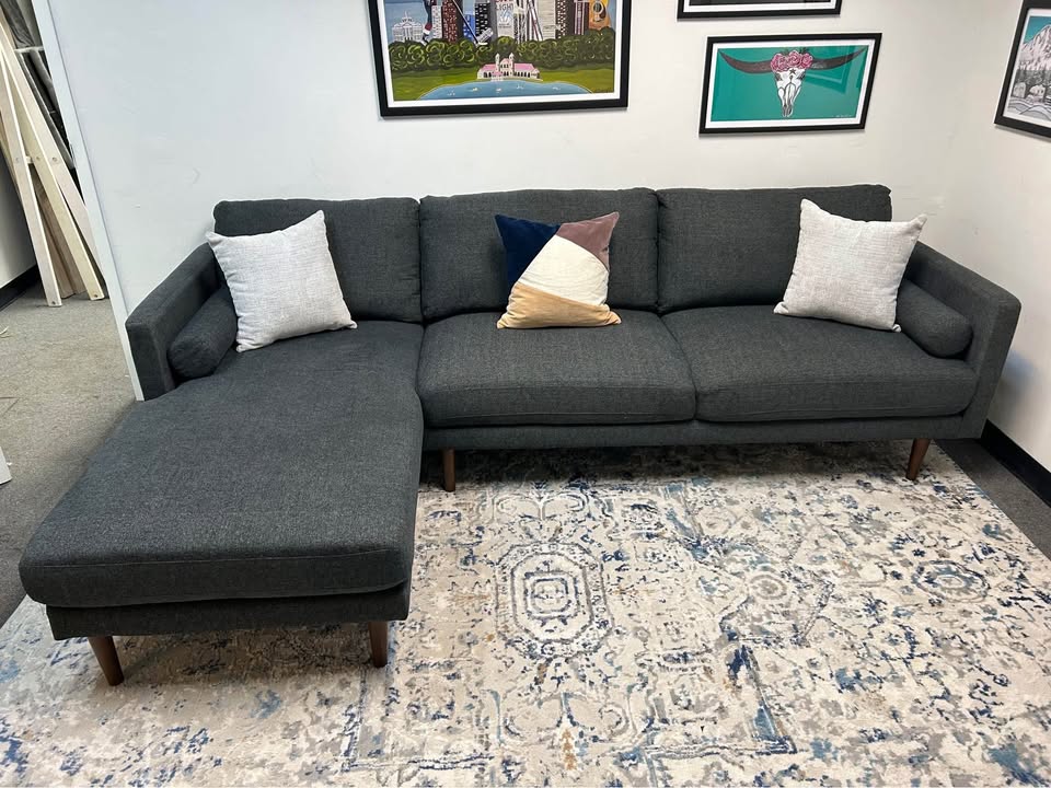 Black Mid-Century Modern Chaise Sectional