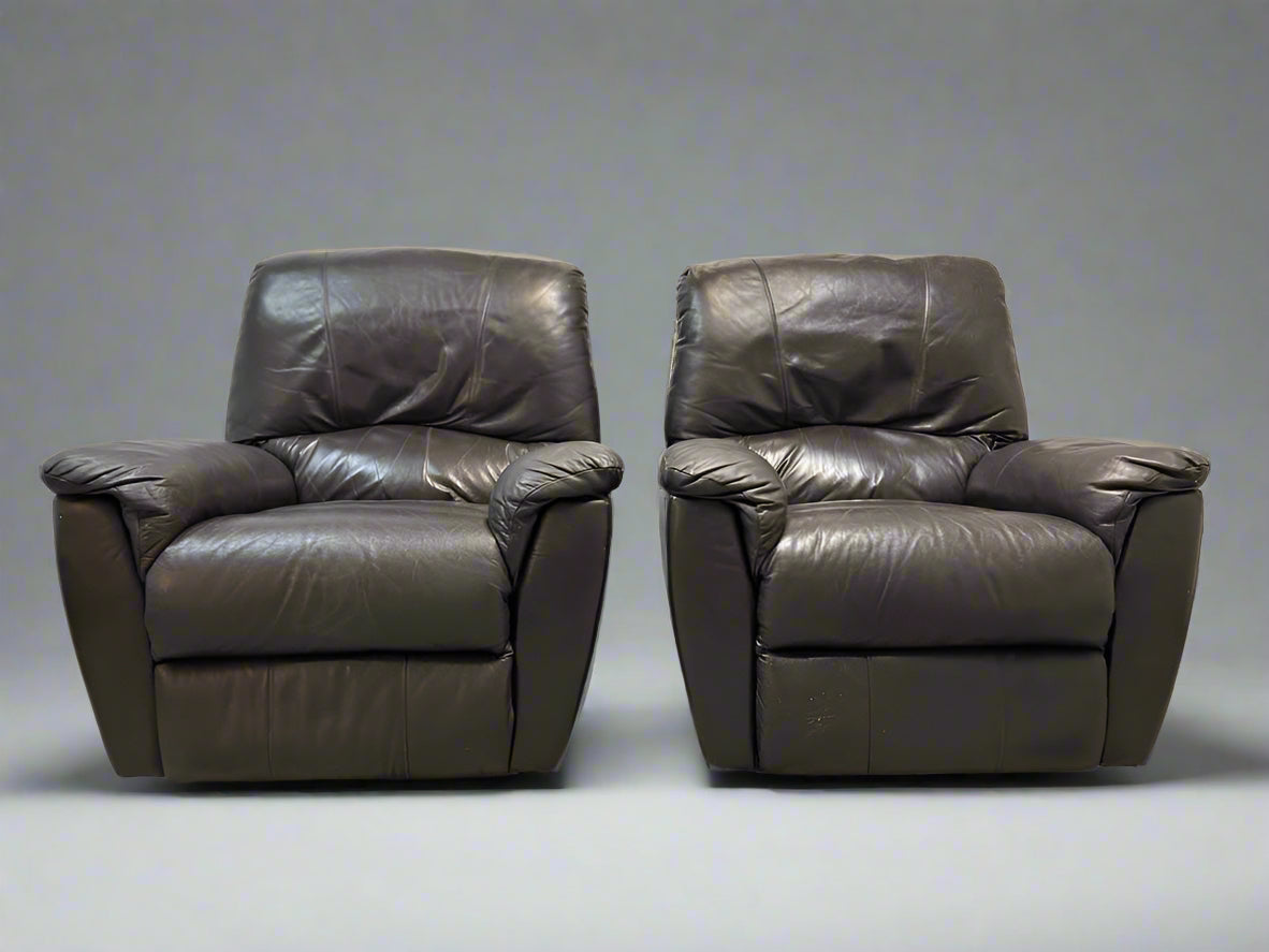 2-Pc Dark Brown Leather Recliner Chair Set