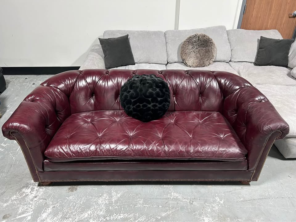 1989 Aubergine Leather MCM Chesterfield Sofa