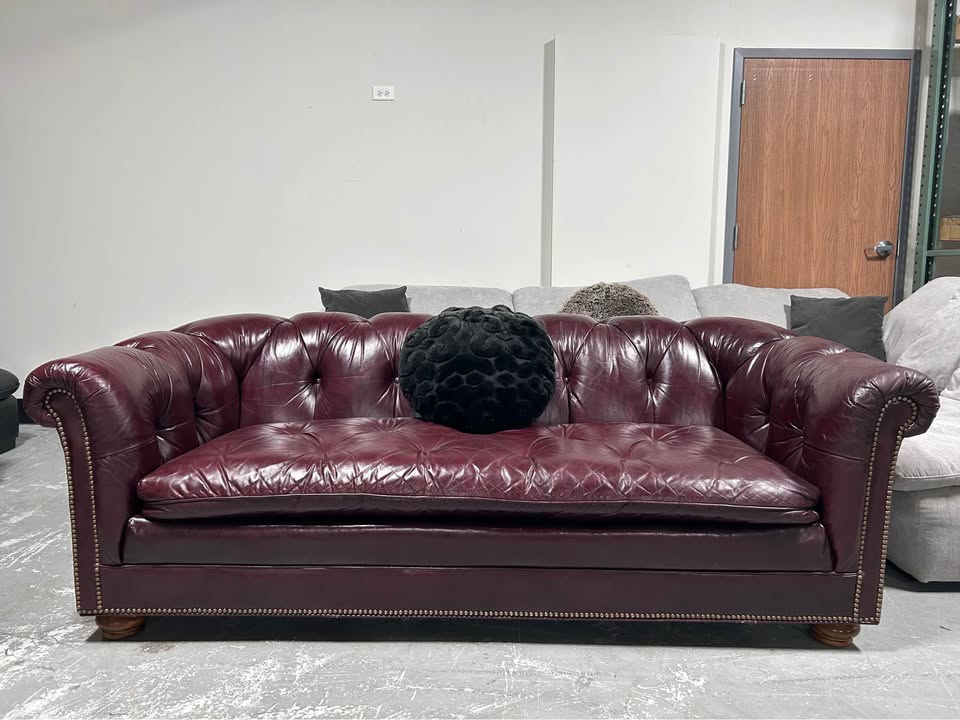 1989 Aubergine Leather MCM Chesterfield Sofa