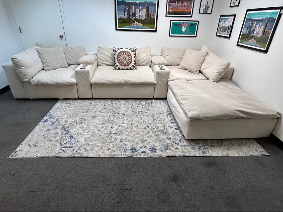 Modular Off-White Cloud Sectional With Cupholders And Charging Ports
