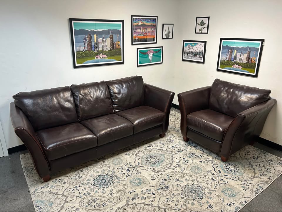 Contemporary Cognac Leather Sofa And Chair Set
