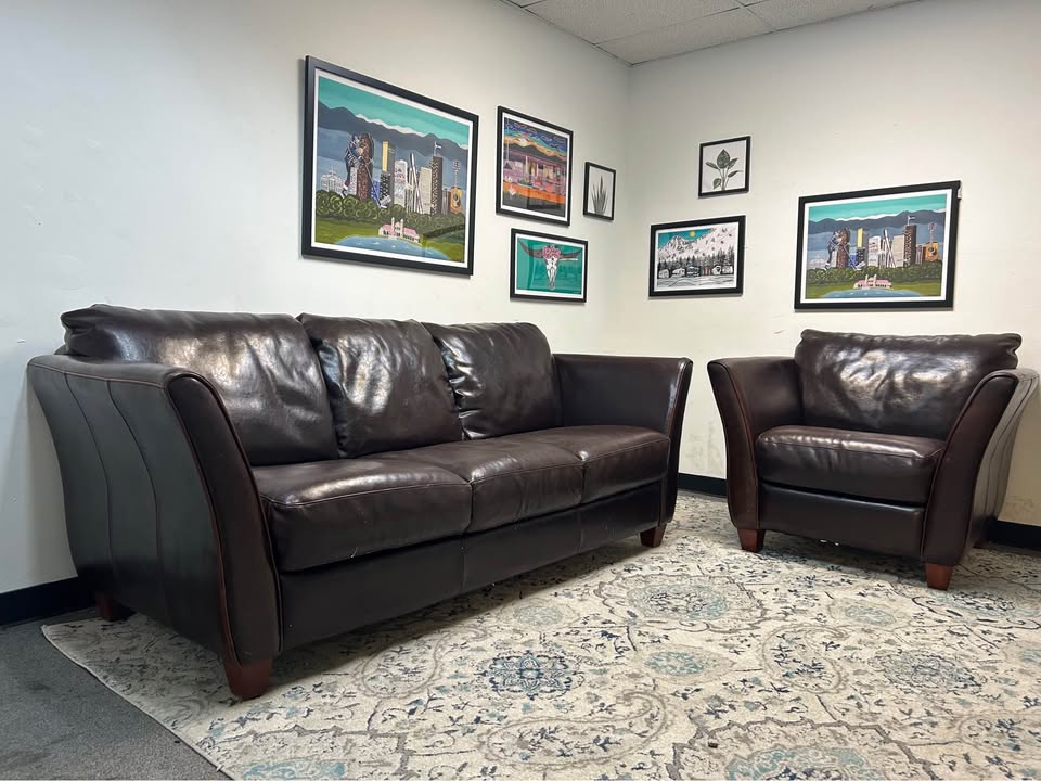 Contemporary Cognac Leather Sofa And Chair Set