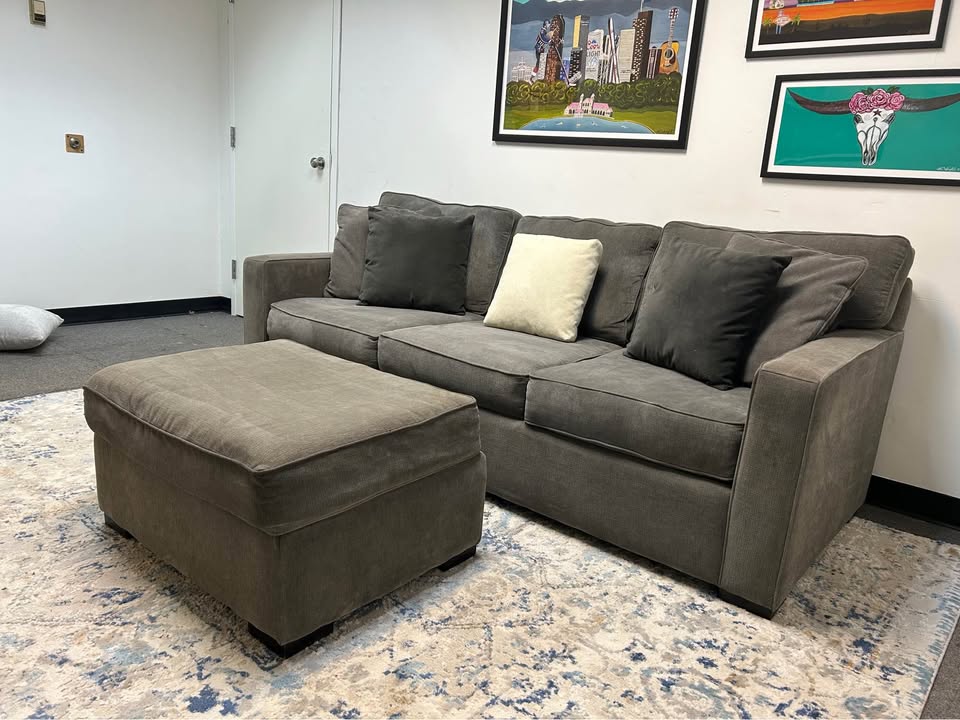 Jonathan Louis Gray Modern Sofa With Ottoman