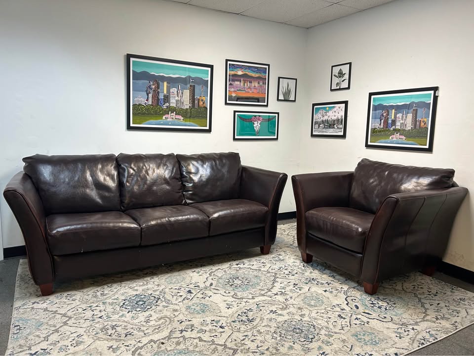 Contemporary Cognac Leather Sofa And Chair Set