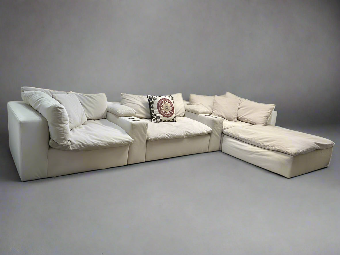 Modular Off-White Cloud Sectional With Cupholders And Charging Ports