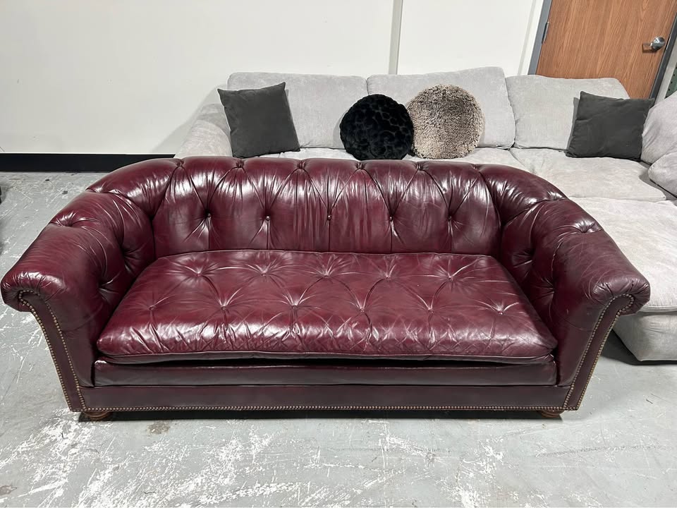 1989 Aubergine Leather MCM Chesterfield Sofa