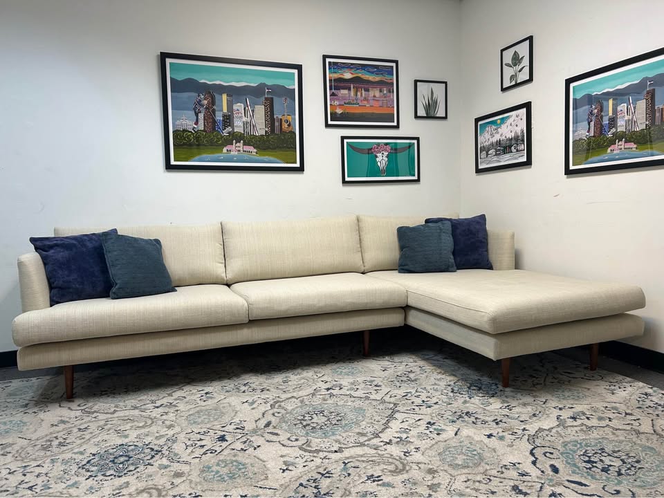Off-White Mid-Century Modern Chaise Sectional