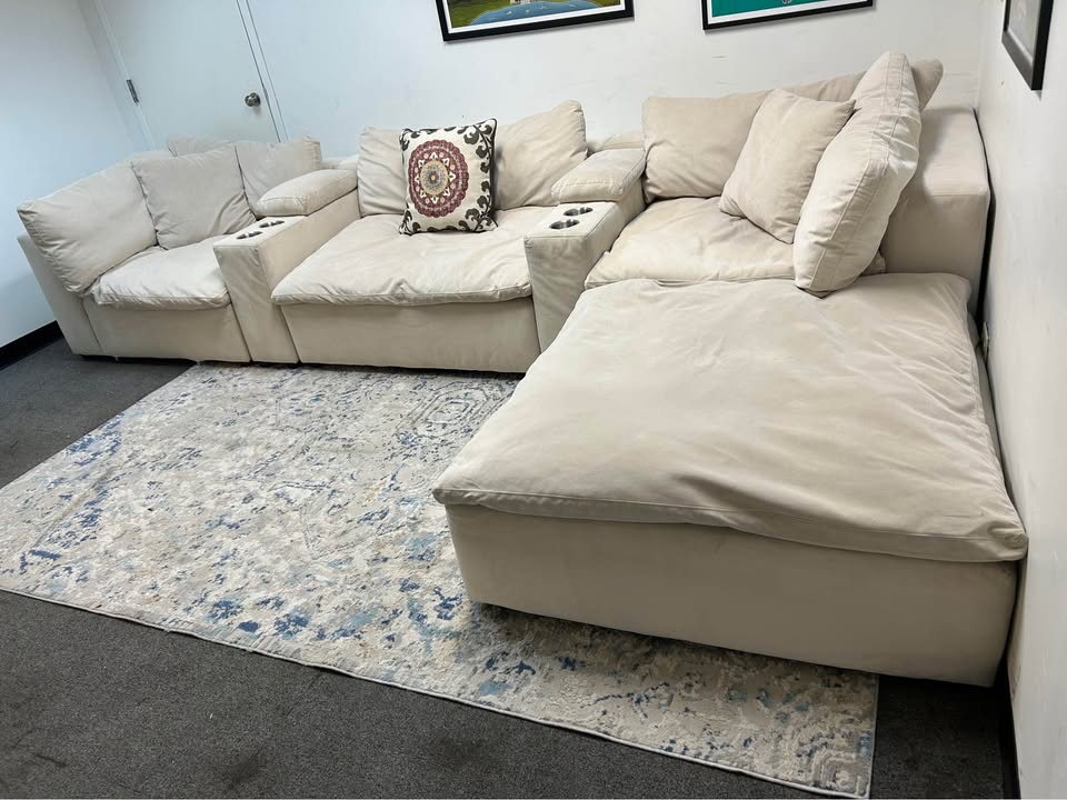 Modular Off-White Cloud Sectional With Cupholders And Charging Ports