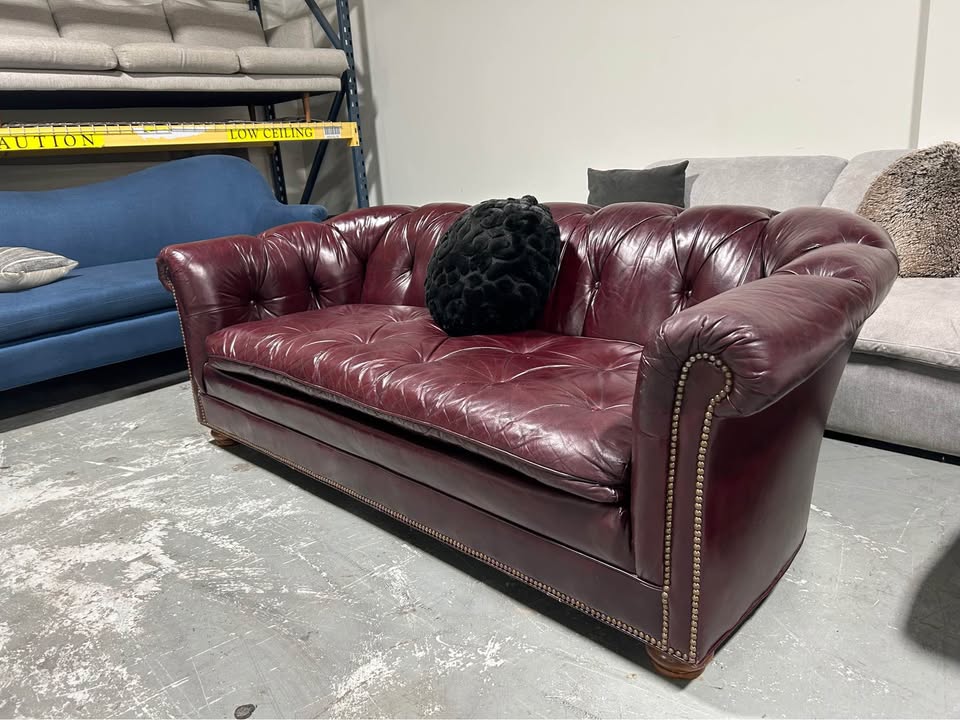1989 Aubergine Leather MCM Chesterfield Sofa