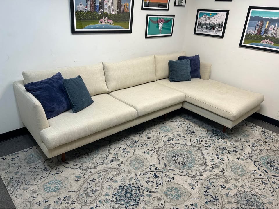 Off-White Mid-Century Modern Chaise Sectional