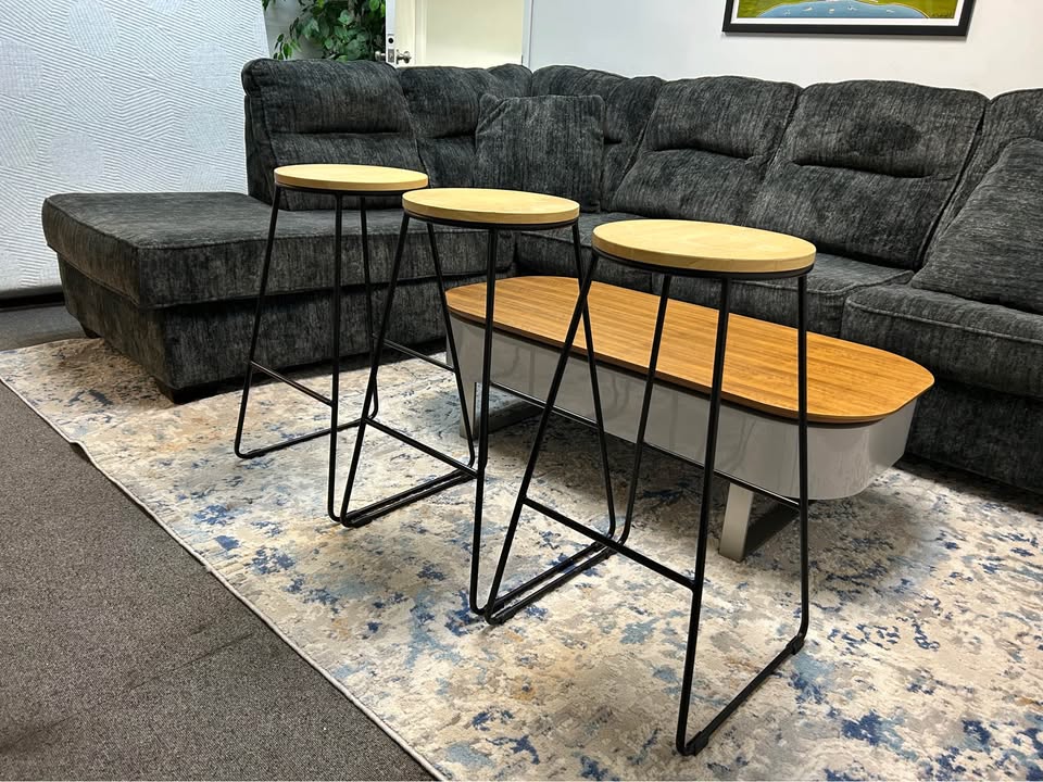3-Piece Contemporary Metal And Wood Barstool Set