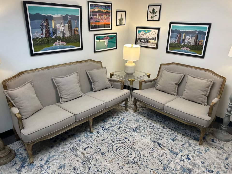 2-Piece Baxton Studio Gray Constanza Classic French Sofa And Loveseat Set