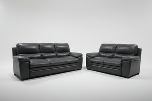 Dark Gray Leather Sofa & Loveseat Set
